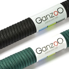 Ganzoo Paracord 550 Rope, 2 x 30 Metres, 4 mm, Nylon/Polyester, Type 3, Outdoor Cord, 7 Core Strands, All-Purpose Rope, Dog Collar, Dog Lead, Bracelet Lanyard, Camping/Survival, Black Olive Green