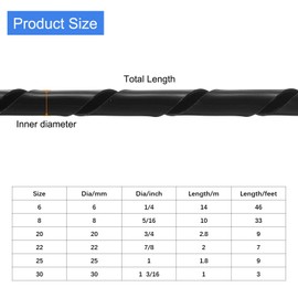 sourcing map Spiral Cable Wrap, 3 Ft - 1 3/16-Inch Spiral Wire Cable Cord Wraps Covers Sleeve for PC TV Computer Electrical Wire Hose Organizing, Black