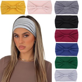 XTREND 8 Packs Women's Headbands - Boho Elastic Girls Headbands Cross Solid Bandana Yoga Workout Non-Slip Hair Accessories (Ginger, Khaki, Dark Gray, Black, Dark Red, Blue, Green, Light Gray)