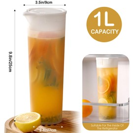Clear Plastic Water Carafe with Lid, 34 OZ Round Base Pitcher for Iced Tea, Juice, Milk, Lemonade, and Other Beverages
