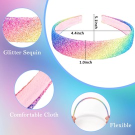 Tihebax Headband for Girls Women Rainbow Headband Sparkly Girls Headbands Glitter Head Band Hair Band Bling Cute Toddler Hairbands Hair Accessories for Party Holiday Back to School