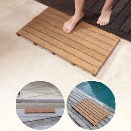 Walnut Bamboo Bath Mat – Non-Slip Design Sauna Floor Mat, Secure Grip Pads, Water-Resistant Coating, Durable for Indoor/Outdoor Use, Bamboo Decor
