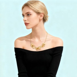 SHANTYSON 14K Gold Plated Chunky Ginkgo Leaf Necklace - 3D Floral Statement Bib Choker for Women, Elegant Jewelry Gift for Daily & Party Wear
