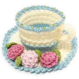 Koyama 6001003 Crochet Craft Kit, Flower Knit Tea Cup, Red Claps, Handmade Craft Kit, For Beginners