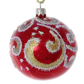 Morning Glory Hand Painted Glass Christmas Ornament (Red, Glossy).