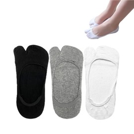 SUNTRADE Women Tabi No Show Socks, Non Slip Flip Flop Socks Low Cut Japanese Tabi Toe Socks, 3 Pairs (Black+white+Gray)