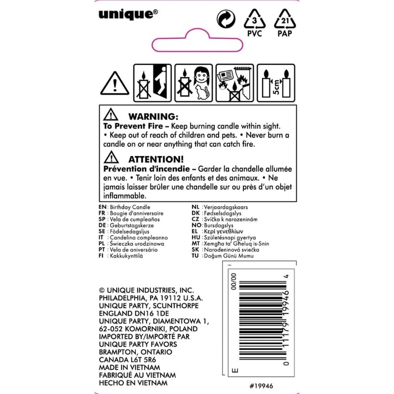 Unique Vibrant Rainbow Border Number "6" Birthday Candle - Multicolored