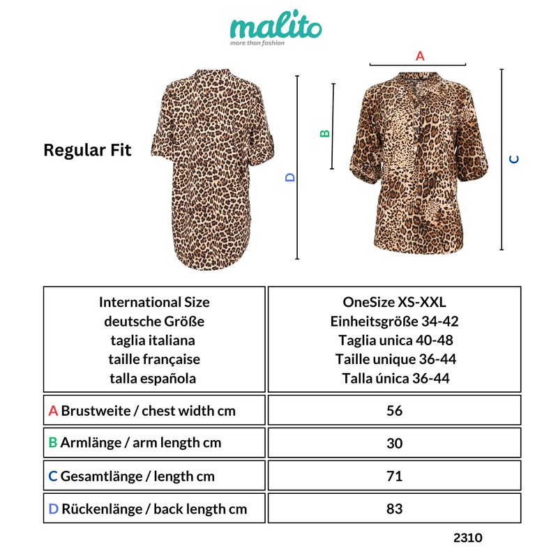 Malito 2310 Women's Slip-On Blouse, Long Sleeve Blouse with Animal
