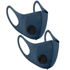 NUÜR 2pcs Fabric Reusable Face Mask, with Air Valve and Ear Loops, Breathable, Soft, Washable, Durable for Everyday Public Use, Dark Blue