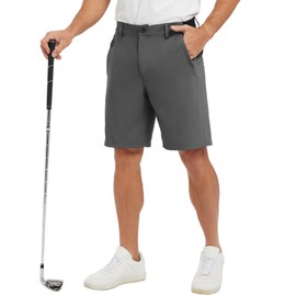 JHMORP Men's Golf Shorts Dry Fit Stretchy Elastic Waist 9 Inch Flat Front Dress Shorts with Pockets (Dark Grey,CA 40)