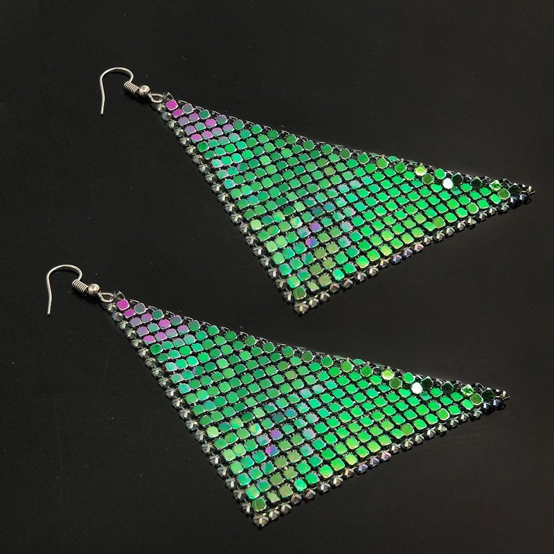 Suyi Trendy Women Earrings Metal Mesh Grid Sequins Tassel Long