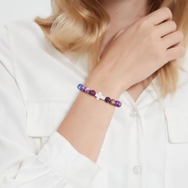 QWNHONEY Christian Gifts for Women Cross Beads Bracelet Colorful Imperial Stone Catholic Religious Jewelry Gifts a Friendship Refreshes The Soul