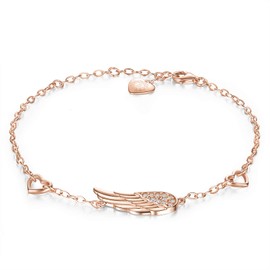 Billie Bijoux 925 Sterling Silver Women Angel Wings Adjustable Chain Bracelet Diamond White Gold Plated Ankle Bracelet Women Gift, Sterling Silver