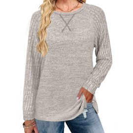 JomenDesign Womens Long Sleeve Basic Tops Casual Crew Neck Fall Sweaters Fall Tunic Sweaters for Womens BrownGray M