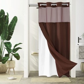 Gibelle Stall Small Shower Curtain 36x74, Waffle Weave Shower Curtain with Snap-in Fabric Liner Set, No Hooks Needed, Hotel Style with Mesh Top Window, Brown