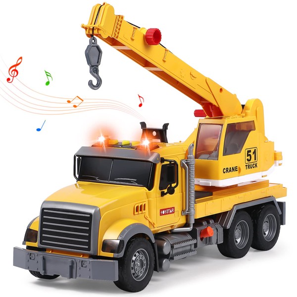 Tacobear Big Crane Truck Toy 1/16 Scale Friction-Powered Vehicles Construction Wrecker Truck with Lights and Sounds Educational Toys Gift for Kids Boys 3 4 5 6 7 8 Years