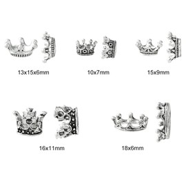 UR URLIFEHALL 50 Pcs 5 Styles Crown Spacer Beads Tibetan Silver European Large Hole Crown Beads for DIY Jewellery Making Gift Craft Decor