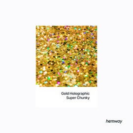 Hemway Premium Ultra Sparkle Glitter Multi Purpose Metallic Flake for Arts Crafts Nails Cosmetics Resin Festival Face Hair - Gold Holographic - Super Chunky (1/8" 0.125" 3mm) 100g / 3.5oz