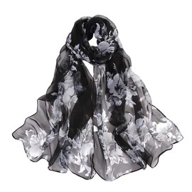 Scarfs for Women Lightweight Print Floral Pattern Scarf Shawl Fashion Scarves Sunscreen Shawls, Peach Blossom&black, 160*50CM