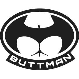 Funny Buttman Superhero Hardhat Helmet Vinyl Sticker Decal - White, 7"