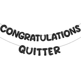 Fulmoon Pre Strung Congratulations Quitter Glitter Banner Funny Retirement Banner Retirement Party Decorations Retirement Party Supplies Garland for Men Women Gifts, No DIY (Black)