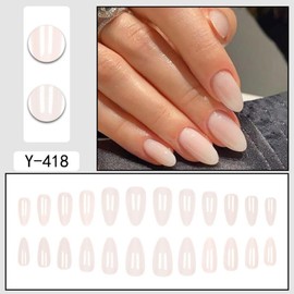 White Press on Nails Fall Medium Almond Fake Nails Glossy White False Nails Natural Soft Acrylic Nail Press ons Full Cover Reusable Artificial Nails for Women Girls Manicure 24Pcs