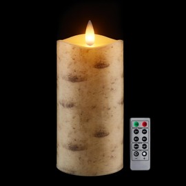 CozierGlow Flameless Pillar Candles Flickering with Remote Timer, Battery Operated LED Candles Up to 400 Hours, 3D Moving Flame Real Wax Candles, D3 x H5, Remote Included (Birch Decal, 5in)