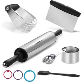 Unbranded Pastry Cutter Rolling Pin Set-6PCS, Professional Stainless Steel Baking Tools