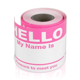 100 PCS, Pink Hello My Name is Stickers - 2.3 x 4 Inch, Tag Stickers Identification Badges for Conferences, Offices and Schools - 1 Roll of 100