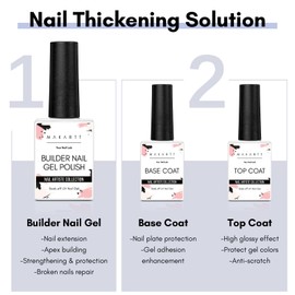 Makartt Makartt 3Pcs Builder Nail Gel with Top and Base Coat, Clear Gel Builder Kit for Nails Apex Building Thickening Strengthener Extension Rhinestone in a Bottle, UV Light Lamp Required
