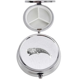 A36 Whale Design English Pewter On A Mirrored 3 Section Container Caddy Pill Box