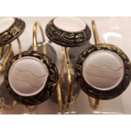 Carnation Home Fashions NEW 12PC VINTAGE Fairmont Hand Painted Crafted Resin Shower Curtain Hooks RARE - Antique Gold