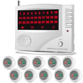 SYNLETT Nurse Call System Caregiver Pager Call System with 10 Dual Function Call Buttons and 1 Central Monitoring Unit for Clinic Restaurant Assisted Living Nursing Home Patients Residents