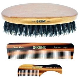Kent Set of 3, 81T Small Beard and Mustache Comb, Fot All Fine Pocket Comb and PF22 Hair Brush and Beard Bruh, Best Beard and Mustache Grooming Kit for Travel and Home Beard Care, Made in England