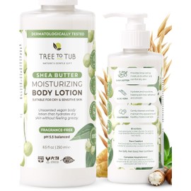 Tree to Tub Unscented Shea Butter Body Lotion for Dry Skin - Fragrance Free Lotion,Vegan Body Moisturizer, Good for Sensitive Skin for both Women & Men