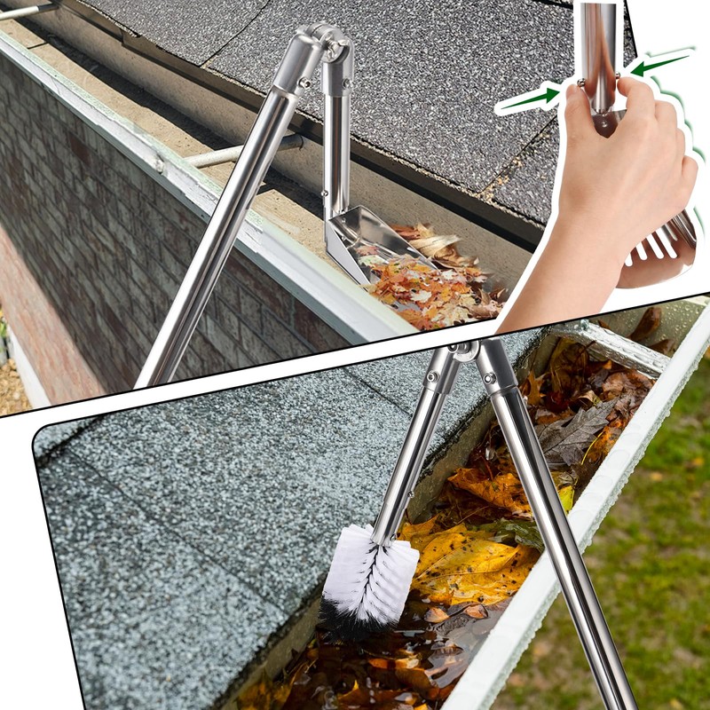 Gutter Cleaning Tools, 6.4FT Gutter Cleaner with Pole & Gutter