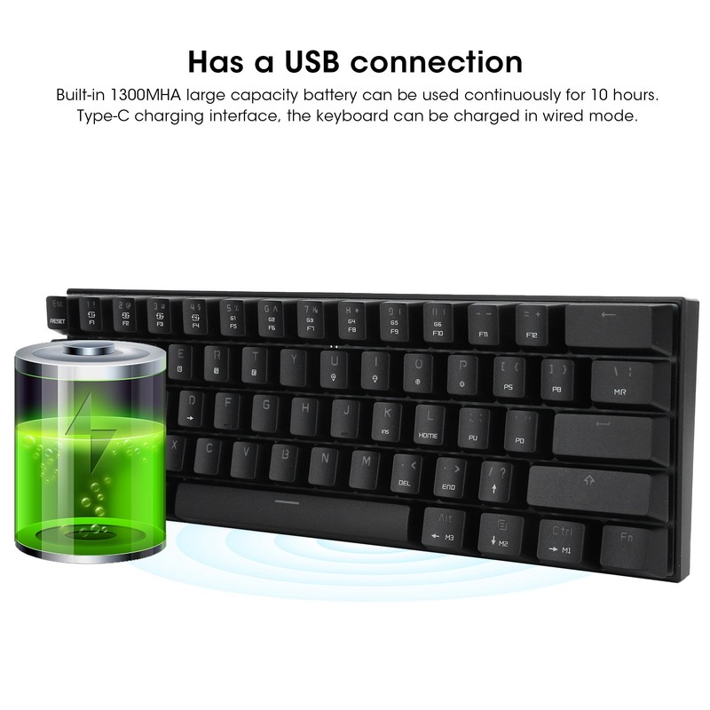 Mechanical Keyboard for Bluetooth Wireless DualMode RGB 61Key Computer Accessories
