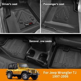 Custom Floor Mats and Cargo Liner for 1997-2006 Jeep Wrangler TJ Accessories All Weather TPE Protection Mat (for 1997-2006 Jeep Wrangler TJ/LJ Set)