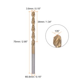 sourcing map Twisted Drill Bit 3.8 mm Titanium Coated (HSS-E) M42 High Speed Steel 8% Cobalt Straight Shaft for Stainless Steel Aluminium Alloy Metal