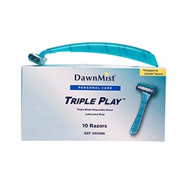 DawnMist Triple Play Personal Razor with Lubricating Strip Single Edge Triple Blade Teal 10 per Box DR3886