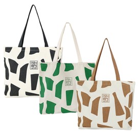 3 Pack Canvas Tote Bag for Women Aesthetic Shoulder Bag Cute Pattern Reusable Grocery Bags with Inner Pocket Casual Handbage Travel Bag