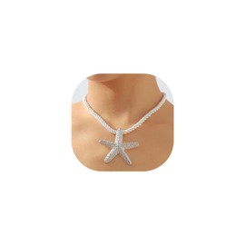Choistily Starfish Necklace for Women Gold Starfish Necklace Silver Starfish Necklace Marine Animal Choker Necklace(silver)