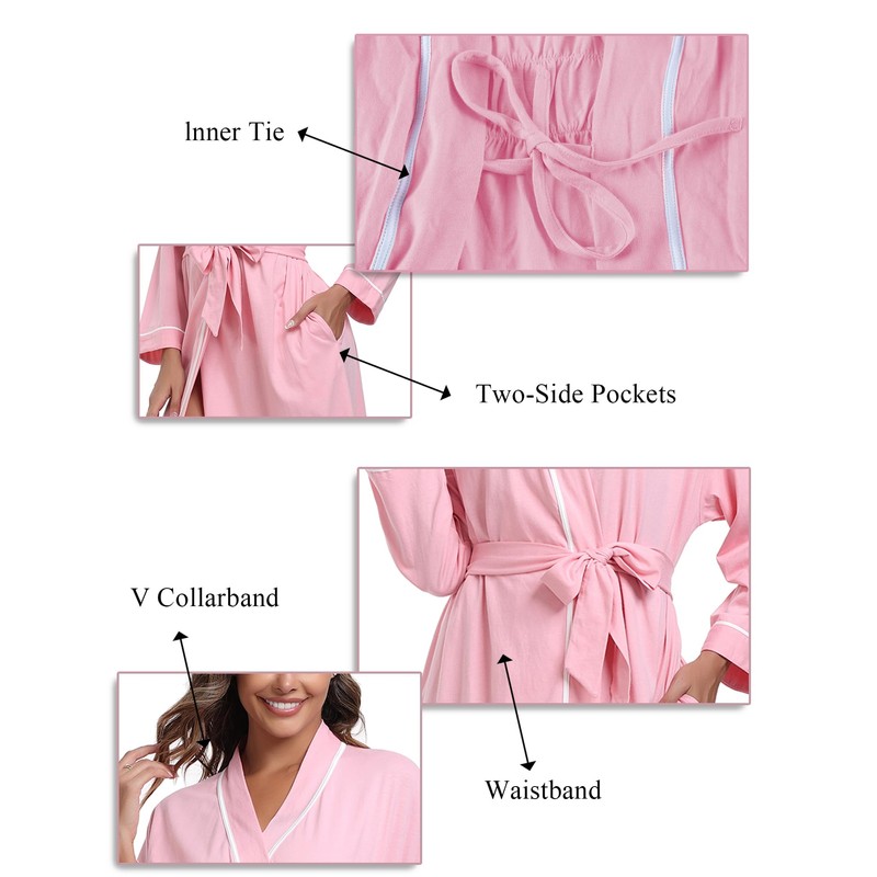 COLORFULLEAF Women's 100% Cotton Robes Lightweight Long Bathrobe Kimono Robe