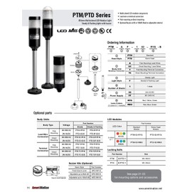 PTD-SCF-1FF-RYG-B, LED Stack Tower Light, 56mm Dome Type, 3 Colors(R/Y/G) in one Module, Steady/Flash, Direct mounting Black Body, 25" prewired, 90-240V AC