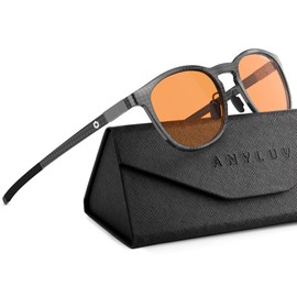 ANYLUV Blue Light Glasses Men, Vintage Round Carbon Fiber Eyewear, Lightweight Mens Computer Gaming Glasses, Anti Eyestrain