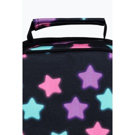 hype Unisex Lunch Box, Black with Pink, Purple & Blue Glow Stars, School Bag for Kids, Stylish Lunch Bag with Bottle Holder, 3 Storage Compartments, Inside Thermal Lining & Grab Handle