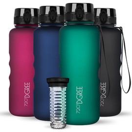 720°DGREE 'uberBottle' softTouch Water Bottle 1.5 L + Fruit Container, BPA-Free, Water Bottle for Gym, Fitness, Outdoor, Hiking, XL Tritan Sports Bottle: Large, Lightweight, Shockproof, Reusable