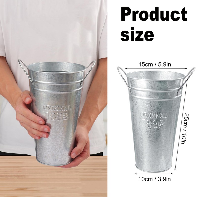 Biugaaufai 6 Packs 10 Inch Tall Galvanized Metal Flower Vases