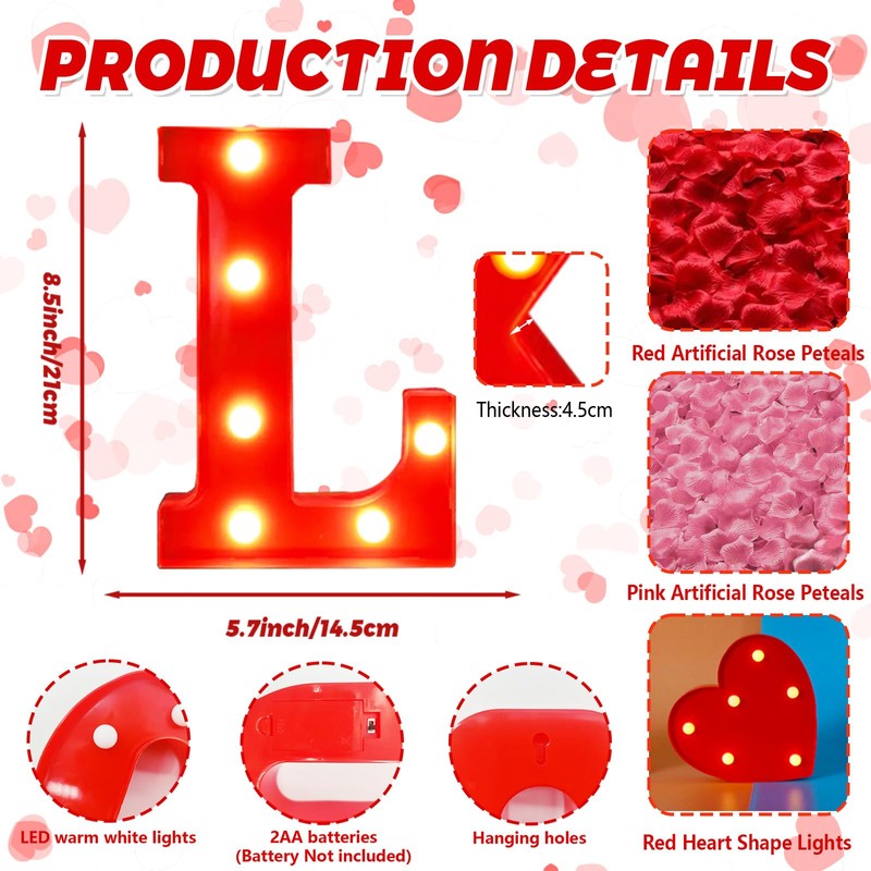 4 Pcs Red LED Love Sign With 1000 Pcs Artificial