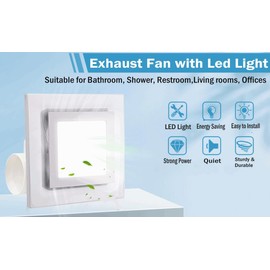 MEOZRI Bathroom Exhaust Fan with LED Light Ceiling Mount Ventilation Fan 110 CFM 1.0 Sones 4 Inch Duct Quiet Bathroom Vent Fan with Light Combo 5000K for Home Bath Hotel-Squares